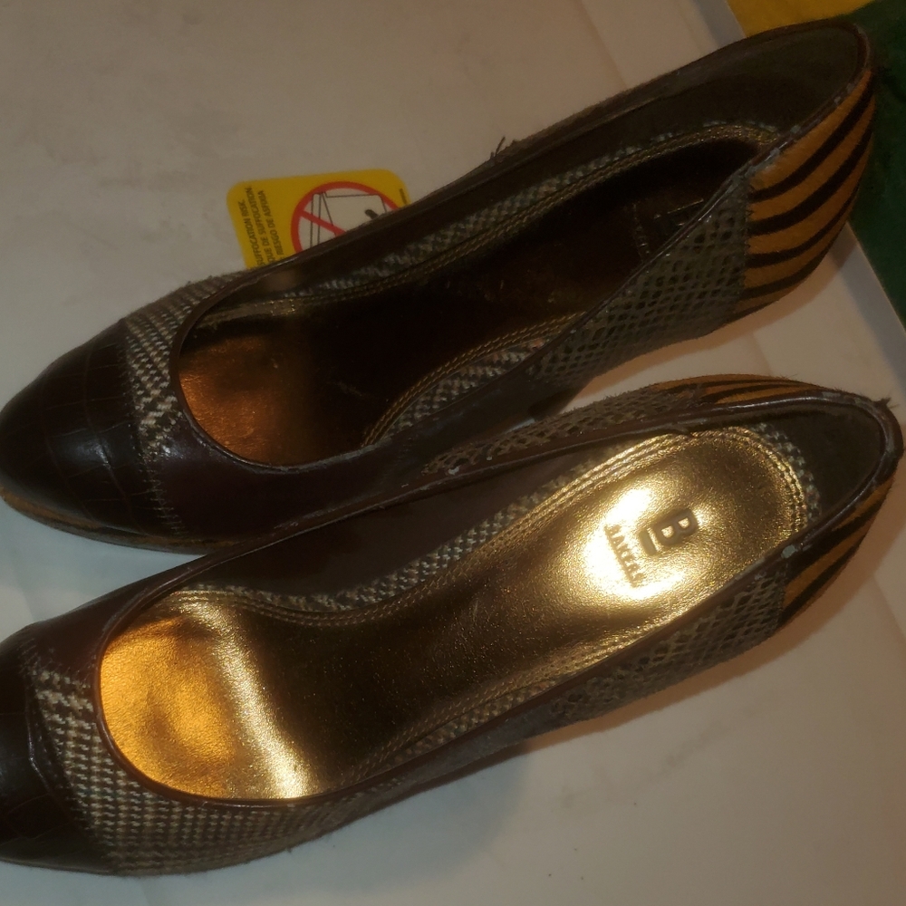 Brown 6in Baker heel leather and suede with leopard print